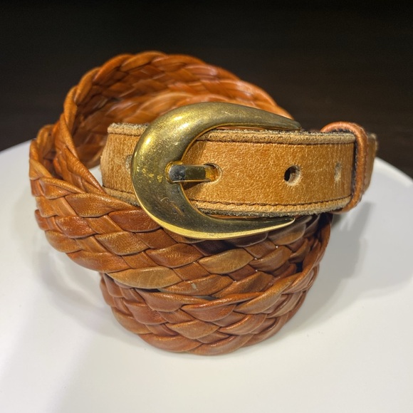 Vintage Braided Leather Belt, Brass Buckle handcrafted in Spain |Size 36 Unisex main image 8